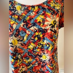 LuLaRoe Women's Shirt Disney Mickey Mouse All Over Print Short Sleeve Size XXS